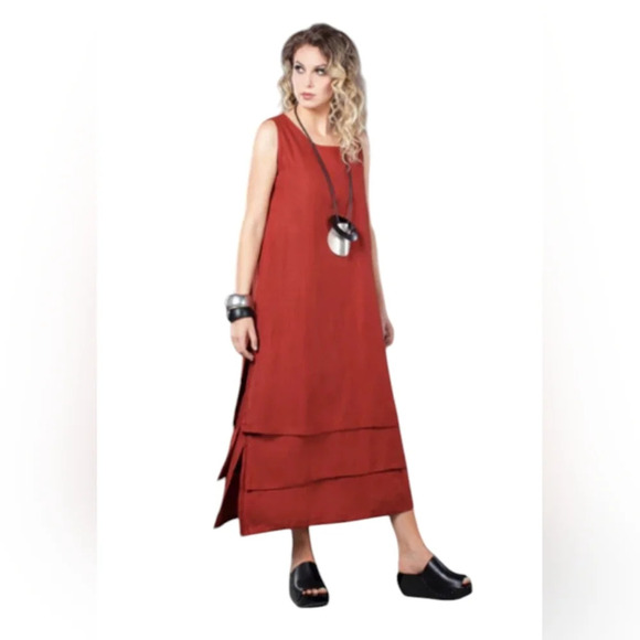 Kaliyana EUC Linen Blend Maxi Sleeveless Red Dress Size M/L - Picture 1 of 8
